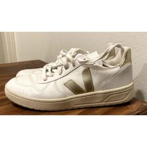 Veja V-10 Chromefree Leather Gold/Silver Sneaker Women's size 8